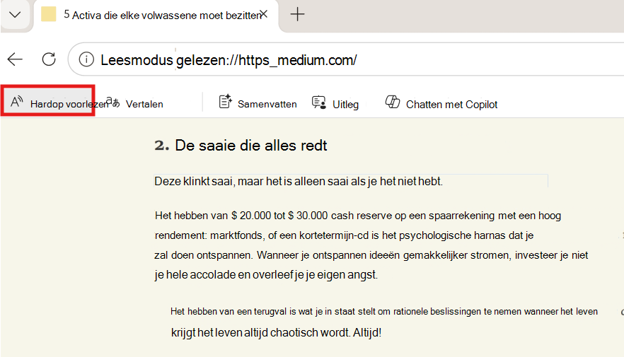 Schermafbeelding van hardop voorlezen.