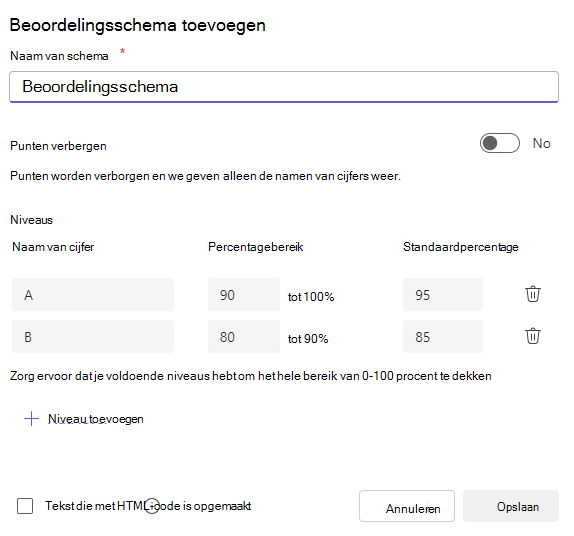 Beoordelingsschema toevoegen