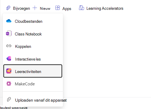 Schermopname van de navigatie van leeractiviteiten.