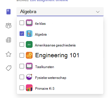 Schermopname van de opties toewijzen aan.