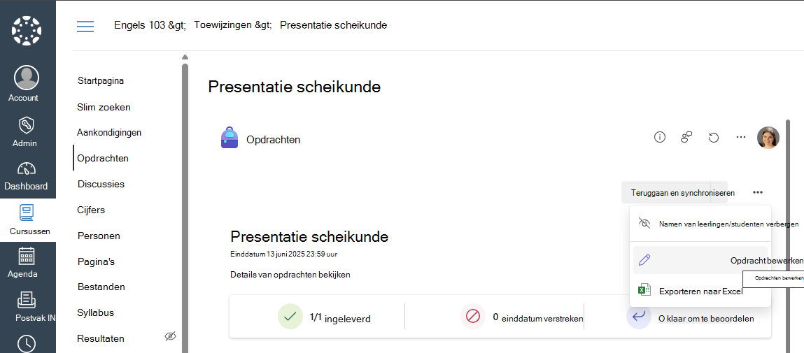 Een opdracht bewerken in Canvas