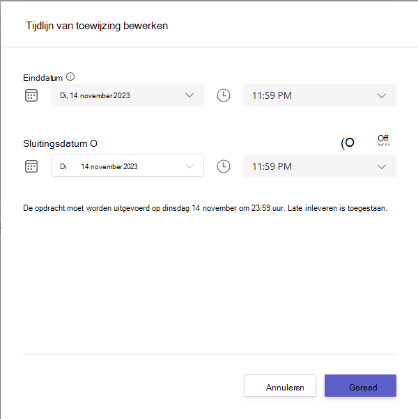 tijdlijn van toewijzing bewerken