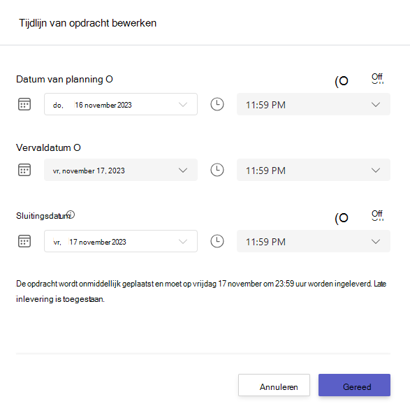 Schermopname met tijdlijn van opdracht bewerken