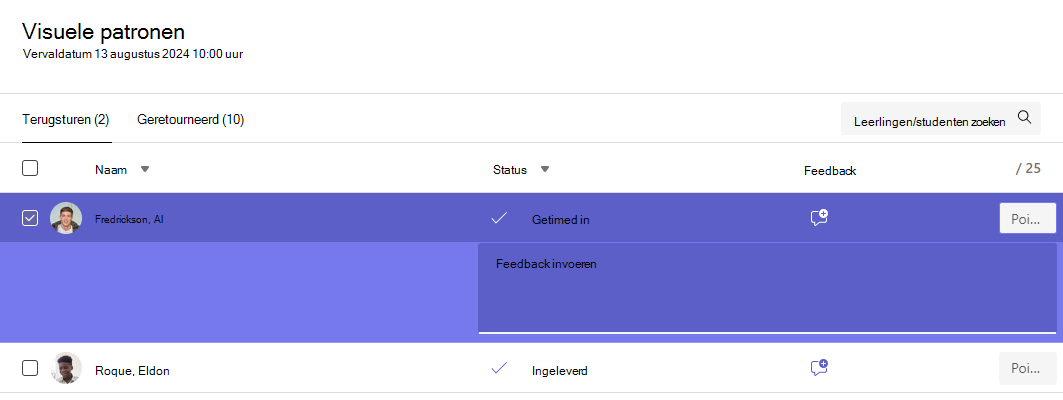 Schermafbeelding met feedback