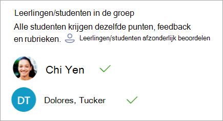 Optie om studenten individueel te beoordelen