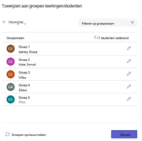 Schermopname van gemaakte groepen.