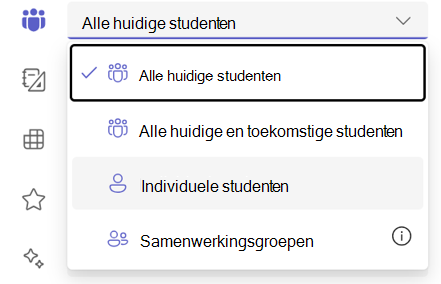 Schermopname van de individuele studentoptie.