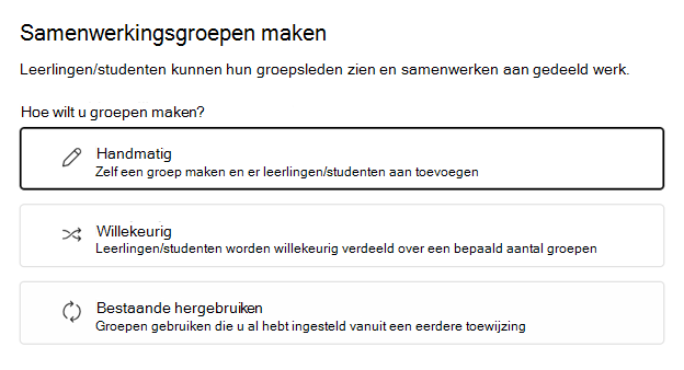 Leerlingen/studenten willekeurig of handmatig groeperen