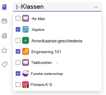 Schermopname van opties voor meerdere klassen.