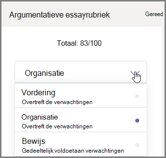 Selecteer de sectie van de opdracht voor leerlingen/studenten om te beoordelen