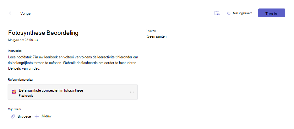 Schermopname van een kaart leeractiviteit die wordt weergegeven in een opdracht.