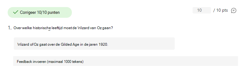Schermopname van de correct beantwoorde vraag.