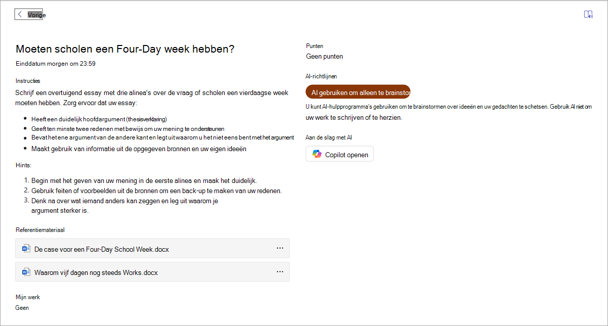 Schermopname van wat de student ziet.