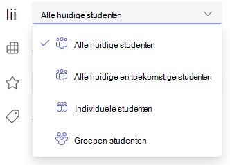 Schermopname van de opties voor leerlingen/studenten en groepen.