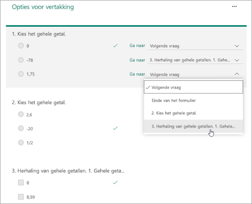 Schermafbeelding van vertakkingsvraag.