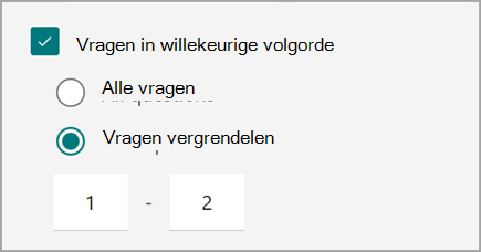 Schermopname van de instelling voor het in willekeurige volgorde weergeven en vergrendelen van quizvragen.