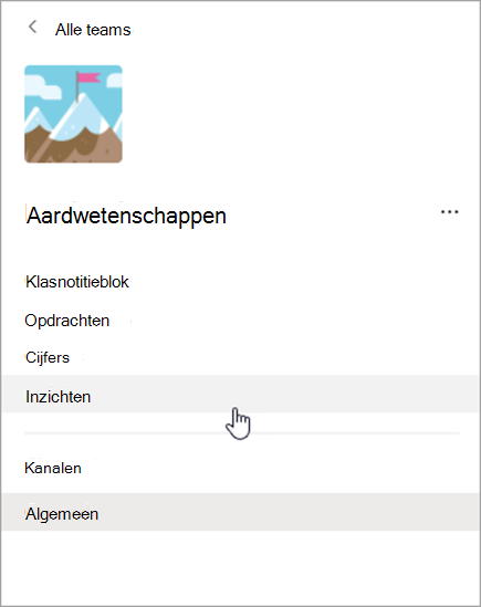 Schermopname van navigatie in Teams