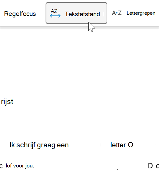 Schermopname van de optie voor tekstafstand van insluitende lezer. Er is een grotere afstand tussen letters en tussen woorden