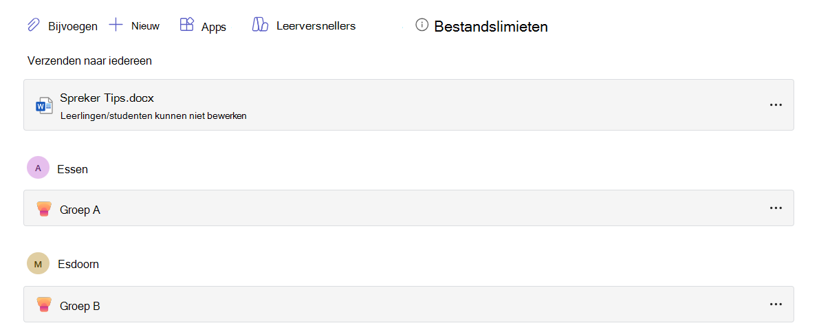 Bron voor Sprekervoortgang die is toegewezen aan een specifieke leergroep.