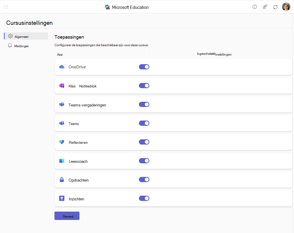Cursusinstellingen voor Microsoft Education