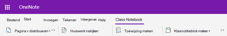 Schermafbeelding van het tabblad Klasnotitieblok in webversie van OneNote