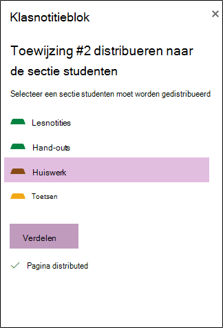 Voorbeeld van gedistribueerde toewijzing in webversie van OneNote