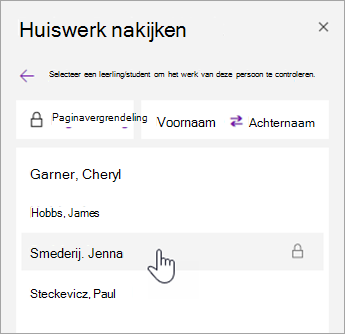 Schermopname van het sorteren van namen.