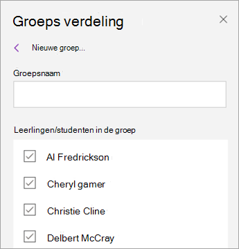 Schakel selectievakjes in naast namen van leerlingen/studenten.
