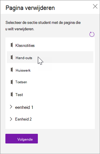 Kies de leerlingensectie met de pagina die u wilt verwijderen.