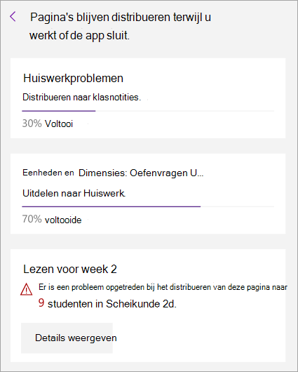 Een fout die wordt weergegeven tijdens het distribueren van een pagina in Class Notebook.