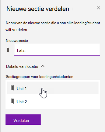 Kies de locatie van een sectiegroep.
