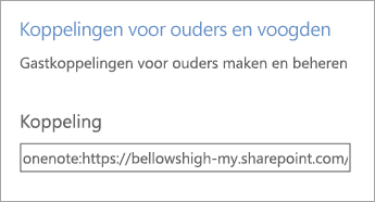 Hyperlink met koppelingen voor ouders en voogden in Notitieblokken beheren.