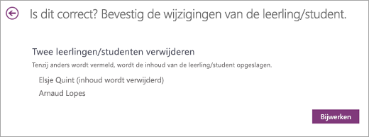 Een lijst met studenten die moeten worden verwijderd.