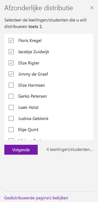 Selecteer leerlingen/studenten met behulp van selectievakjes.