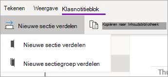Knop Nieuwe sectie distribueren met vervolgkeuzelijst met opties.