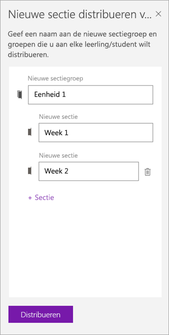 Typ namen voor de sectiegroep en secties.]