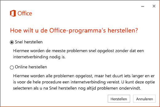 Office Snel herstellen