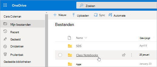 Selecteer klasnotitieblokken in Mijn bestanden.