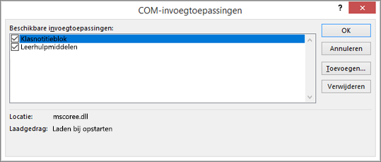 Deelvenster COM-invoegtoepassingen