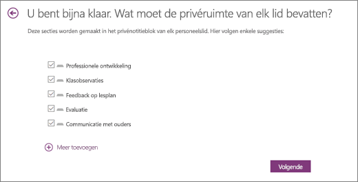 Personeelsnotitieblok opgeven wat er in personeelssecties staat
