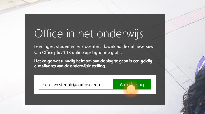 Schermafbeelding van de aanmeldingspagina Aan de slag.