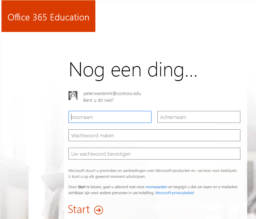 Schermafbeelding van de pagina Wachtwoord maken voor de aanmelding voor Office 365.