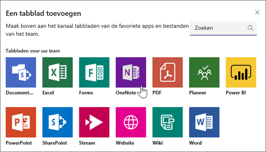 OneNote als tabblad toevoegen in een team.
