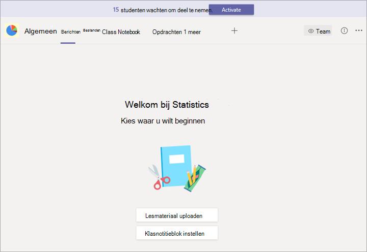 Een team met een banner en de knop Activeren.