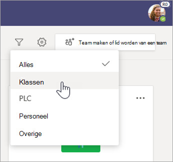 Teamtypen filteren.