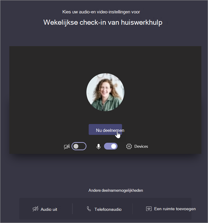 Schermopname die wordt weergegeven om Nu deelnemen te selecteren om deel te nemen aan de vergadering.