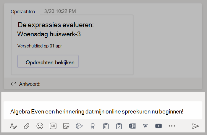Schermopname van een bericht dat in het opstelvak is getypt.