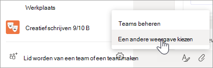 Selecteer Meer opties onder aan de lijst Teams om de weergave te wijzigen.