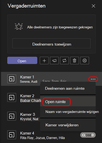 Afbeelding van het openen van één aparte vergaderruimte.