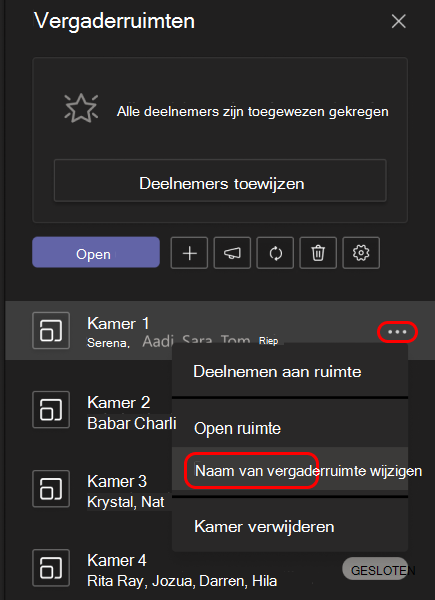 Afbeelding die laat zien hoe u de naam van een aparte vergaderruimte wijzigt.